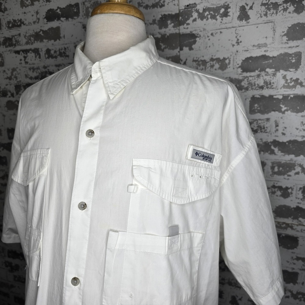 Columbia PFG XXL Mens White Vented Mesh Lined Short Sleeve Fishing Shirt Relaxed